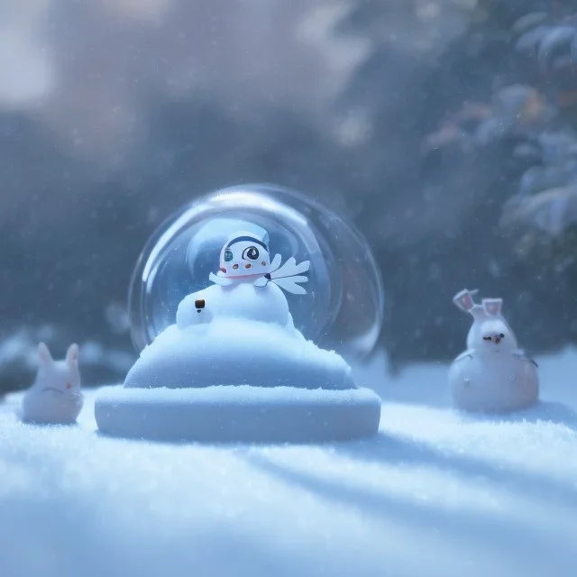 Snow globe, studio ghibli characters, hyper realistic, 8k