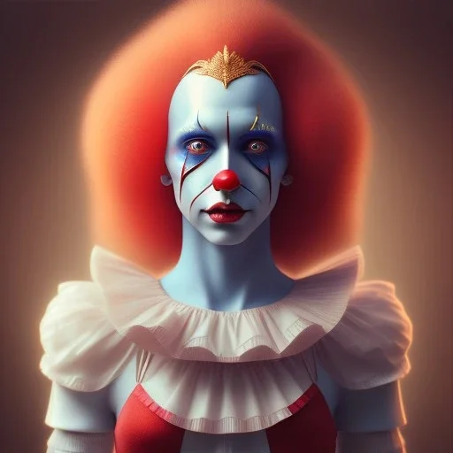 Clown beautiful girl, raytracing, cgi, lumen reflections, cgsociety, ultra realistic, volumetric fog, overglaze, analog photo, polaroid, 100mm, film photography, dslr, cinema4d, studio quality,the most beautiful image ever seen