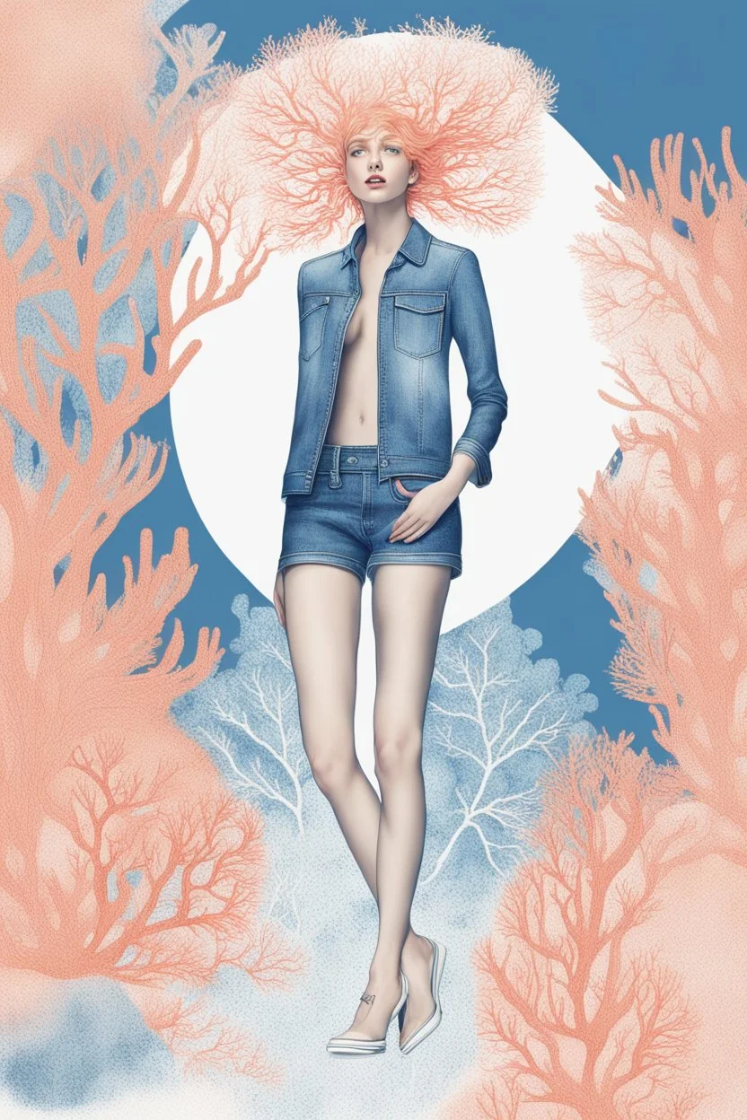 Designe mir eine Grafik für ein fashion booklet cover, welches Das thema denim und Korallen hat. Der Name der Kollektion lautet “CoralTech Fusion” und sollte auf der Grafik erkennbar sein. Es soll keine Person erkennbar sein. Nur Korallen