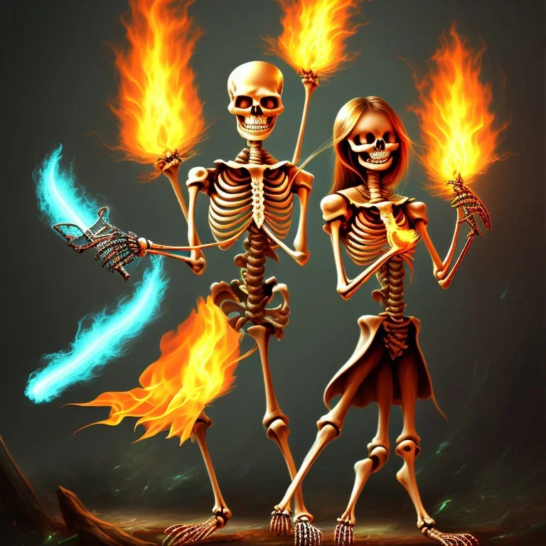 a flaming skeleton lord with a green flaming sword and a girl laying under his feet