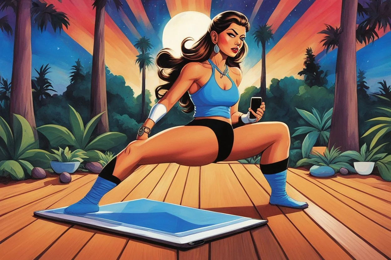 [psychedelic artbook cover art by Bruce Timm] in your yoga class today. You keep your phone next to your mat...As you go into Downward Dog, your phone vibrates, buzzing on the wood floor...Not a phone number you recognize...You ignore it...The yoga teacher shoots you an annoyed look and says “Warrior Two -- hold for five breaths...Then hands on the floor and do the Vinyasa…”