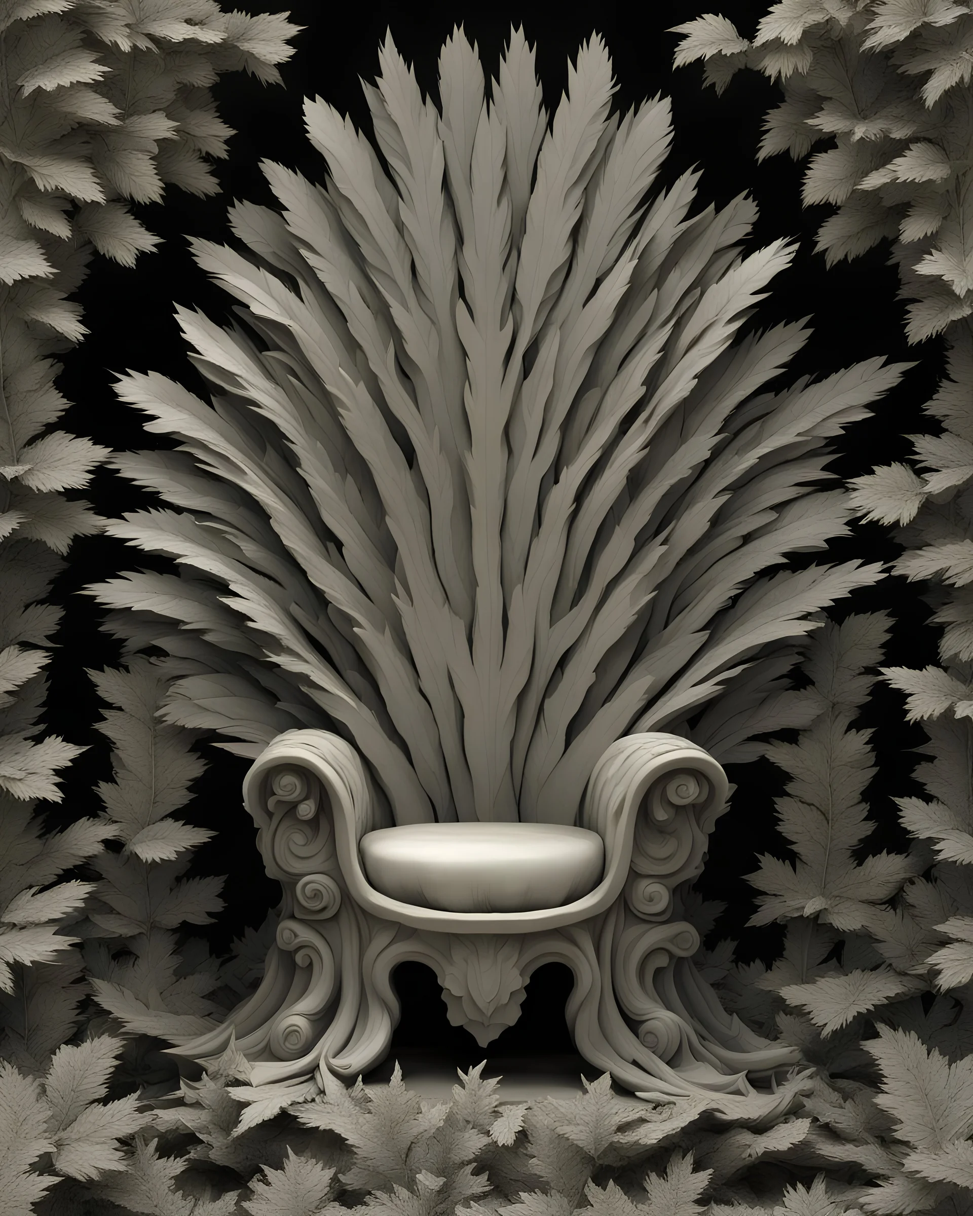 3d throne made out of leaves only , HYPER DETAILED.