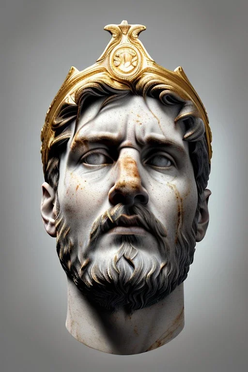 Ultra Realistic image, Roman sculpture, white marble material, Lionel Messi, gold Laurel leaves wreath, renaissance ornaments, one gold star in heart, sun ornament, sun rays background, chisel style, waist up portrait, emperor style, epic, celestial, cinematic lighting, God light, god rays, 4k resolution, smooth details, ornate details, soft lighting, unreal engine 5, art station, substance 3d.