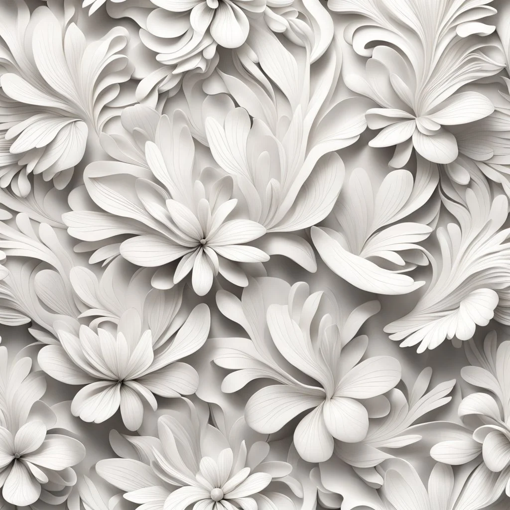 Hyper Realistic Abstract White Floral Patterns White Wall