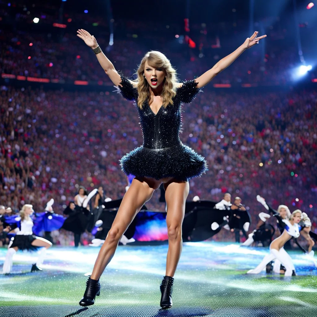 Taylor Swift performing in the Superbowl Halftime Show.