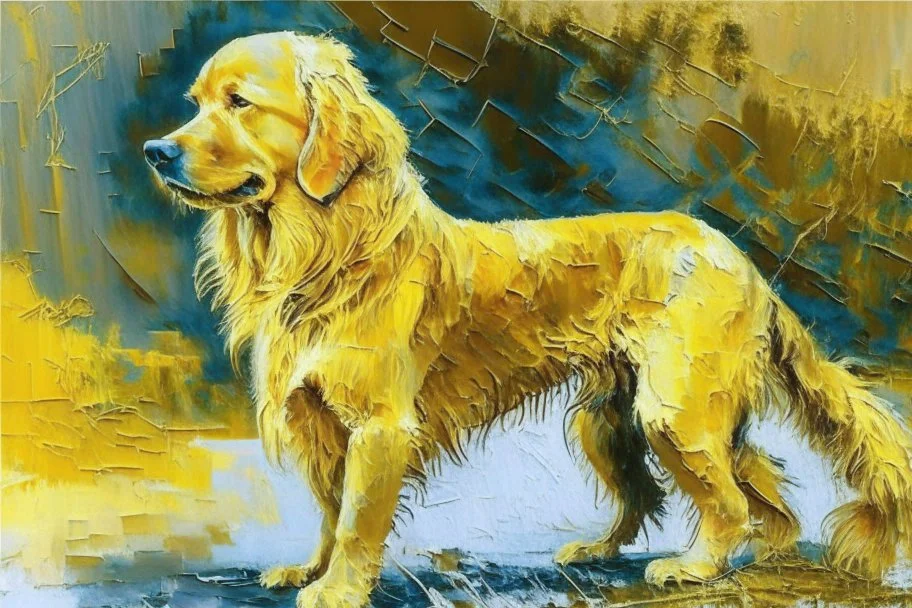 style of Frank Auerbach, Golden retriever dog
