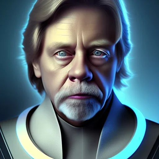 photorealistic jedi mark hamill in Star Wars, sharp blue eyes, photorealistic skin, render, cinematic lighting