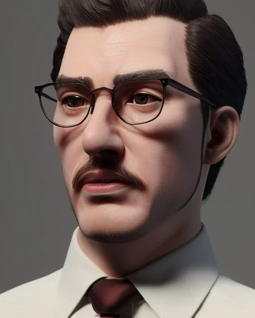 man in round glasses, wavy hair, slim, tie, two tone colours, detailed, realistic, handsome, square jaw, big brows, bird on the shoulder, spotlight