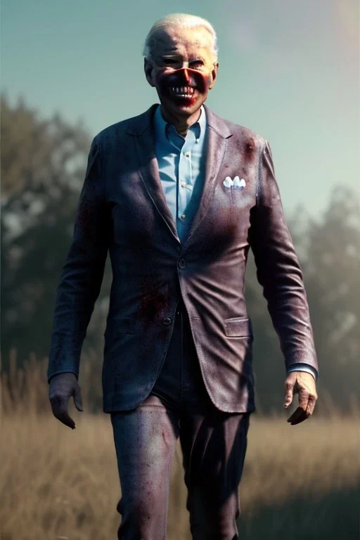 realistic image, joe biden zombie, night, walking twisted, waist up view, 80s, dark ambient, highly detailed, sky background, concept art, unreal engine 5, god rays, ray tracing, RTX, lumen lighting, ultra detail, volumetric lighting, 3d, finely drawn, high definition, high resolution.