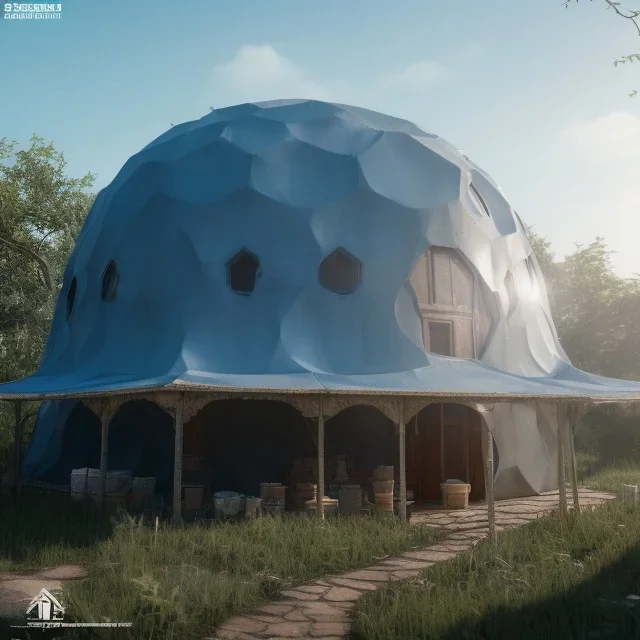 Blueprint, petite cabane de fourmi fait de feuille courbée, matariaux naturel, 8k, 3D,hdr,cinema 4D, très détaillée,réaliste