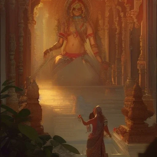  Indian temple cinematic, 8k, resolution concept art portrait by Greg Rutkowski, Artgerm, WLOP, Alphonse Mucha dynamic lighting hyperdetailed intricately detailed