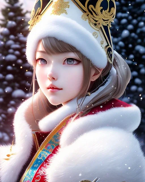 Detailed cute happy anime Kunoichi Christmas snow, Christmas colours, intricate details, full body portrait, keep head in frame, slight smile, black Japanese motif, concept art, highly detailed, digital painting, concept art, sharp focus, illustration, art by Yoji Shinkawa, WLOP and greg rutkowski and alphonse mucha and artgerm and yanjun Chen and Junji ito and Makoto Shinkai, HDR, octane render