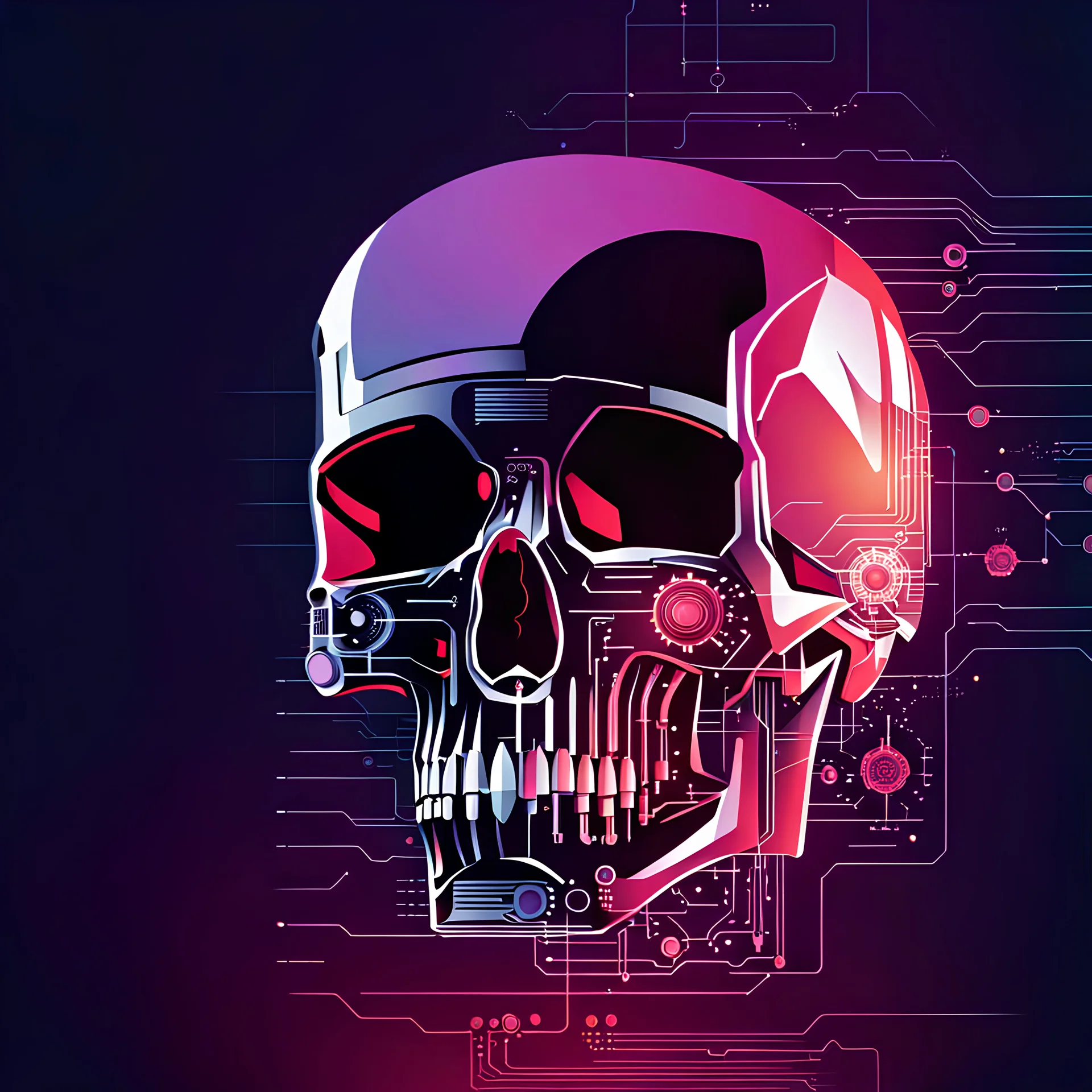 FLAT VECTOR LAYERED IMAGE OF CYBERNETIC SKULL PARTS IN A SCHEMATIC