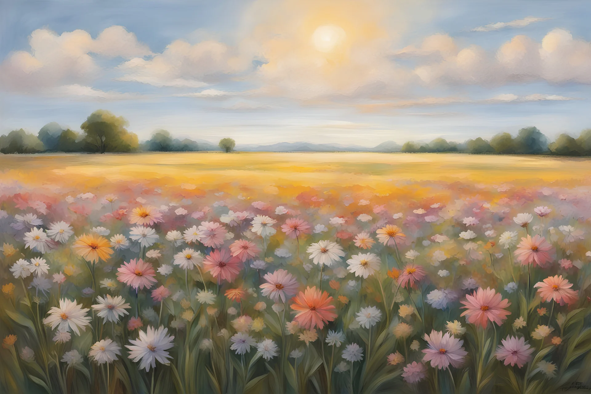 print of aromatherapy flowers in an open field