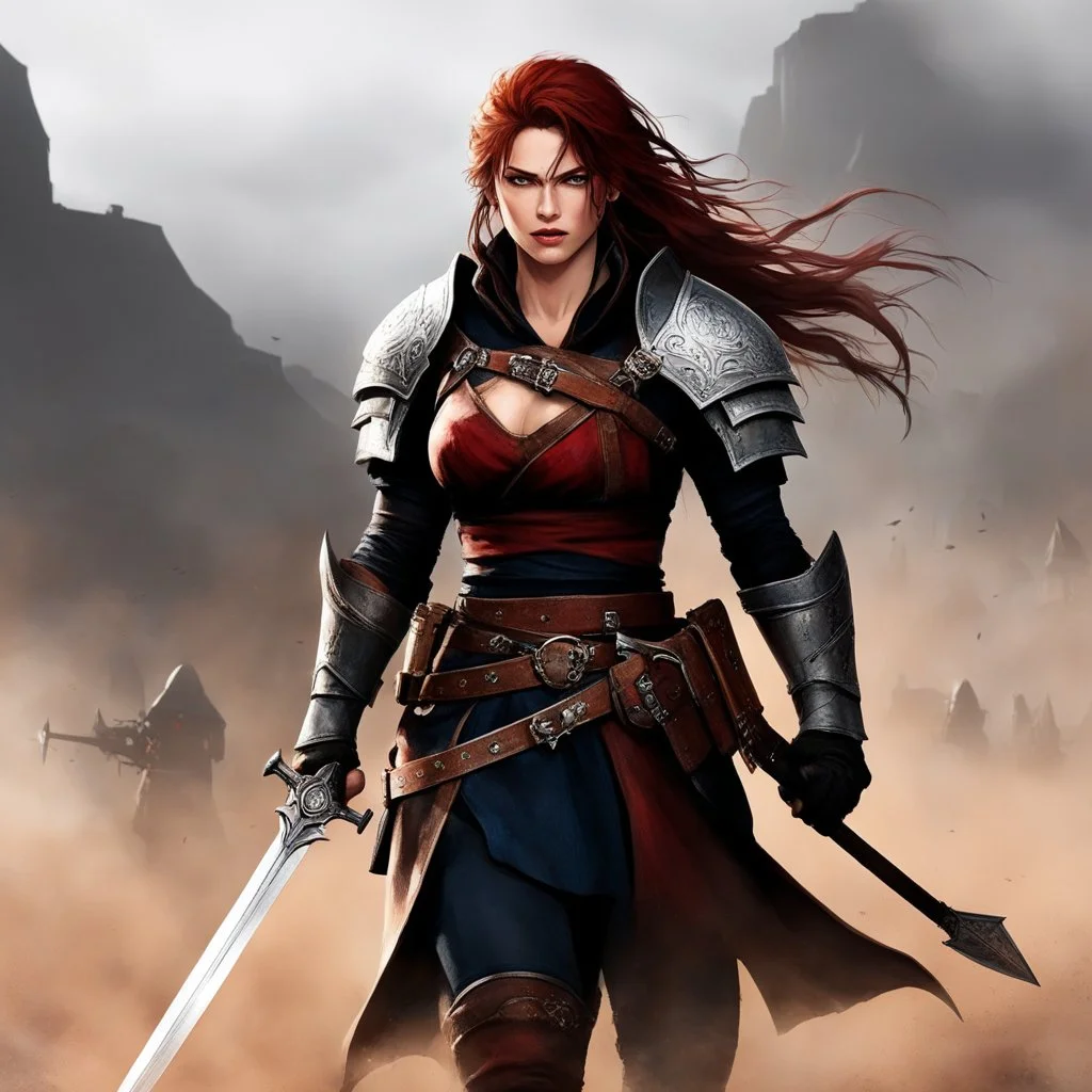 Yeah Somethin′ comin', I can feel it (yeah) , ready to fight, in dust, rust and blood, her body is covered with throwing daggers belts