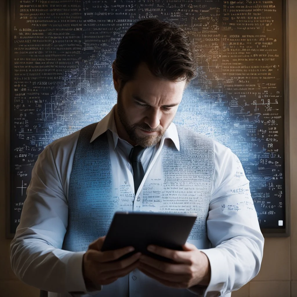 [heart-pounding scene from Mercury Rising] Simon, portrayed by Miko Hughes, huddled in a corner, clutching the crucial code that has put his life in peril. Above him, spiralling streams of maths equations flow from the top of the image to his ipad, symbolizing the high-stakes encryption that lies at the heart of the movie's gripping narrative. The atmosphere is tense and foreboding, with shadows casting an air of danger and suspense over the scene. The contrast between the vulnerability of young