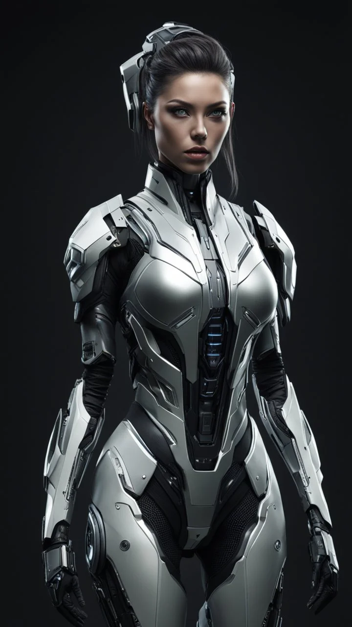 ((futuristic bionic kyborg woman)), dark background, mid shot, full body, neutral expression, ultra realistic, highres, superb, 8k wallpaper, extremely detailed, intricate, limited palette,