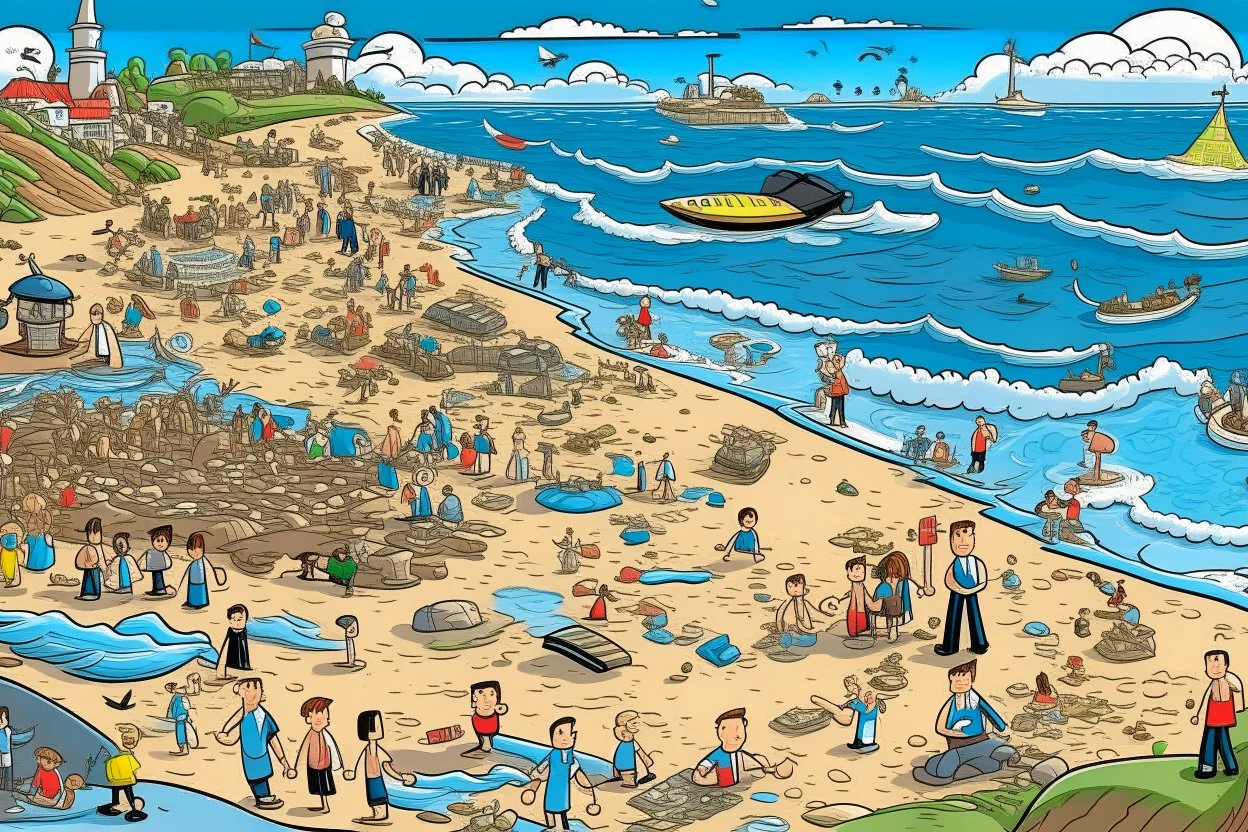 where's Wally but with elon musk si its a where is elon musk game big image beach