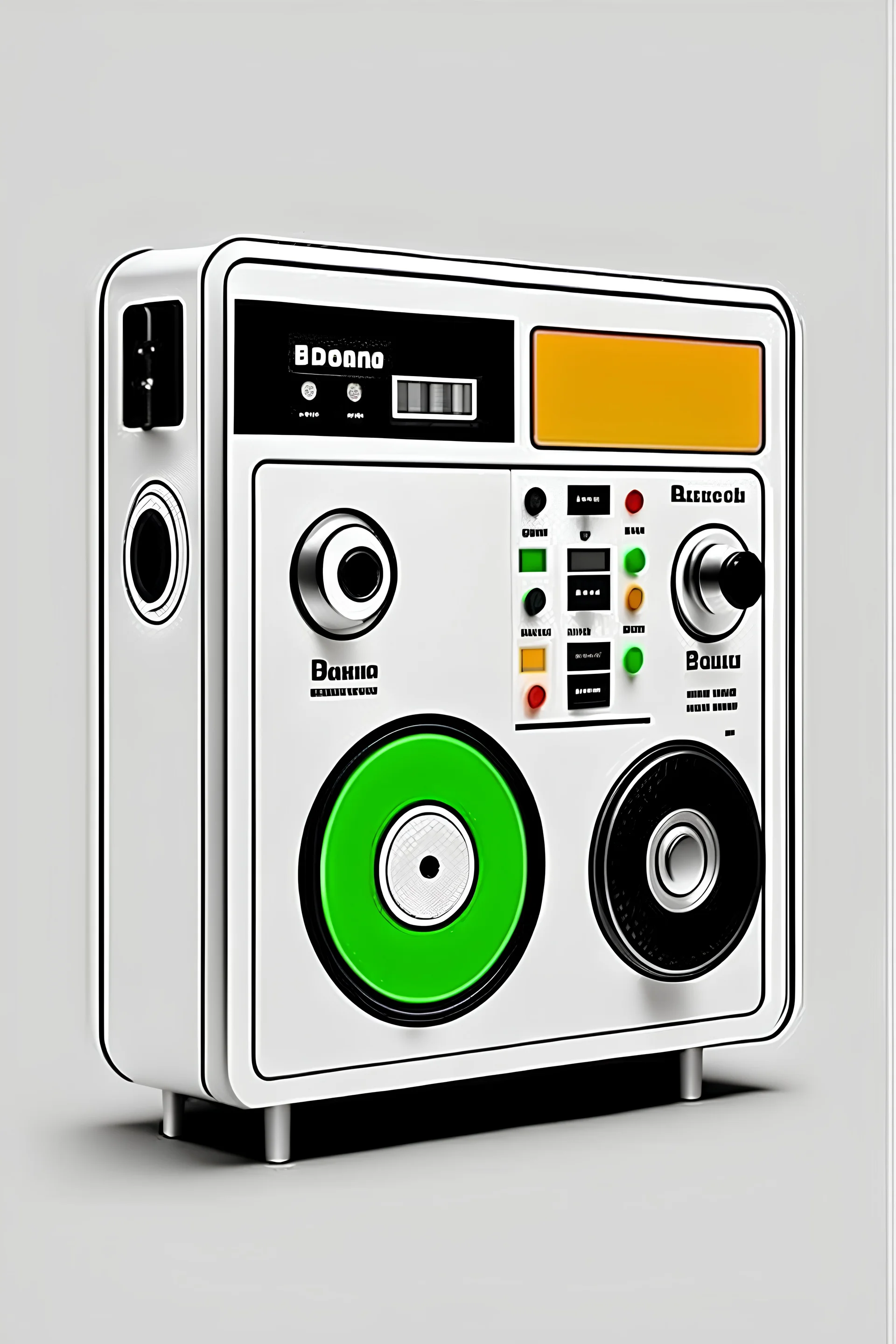A surreal Time Machine designed by Dieter Rams. Product ad retro. Colorful stunning design.