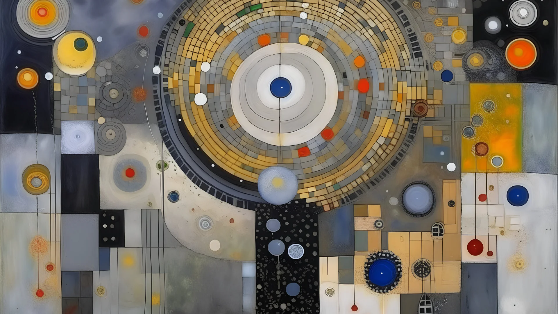 A gray space station in a galaxy painted by Gustav Klimt