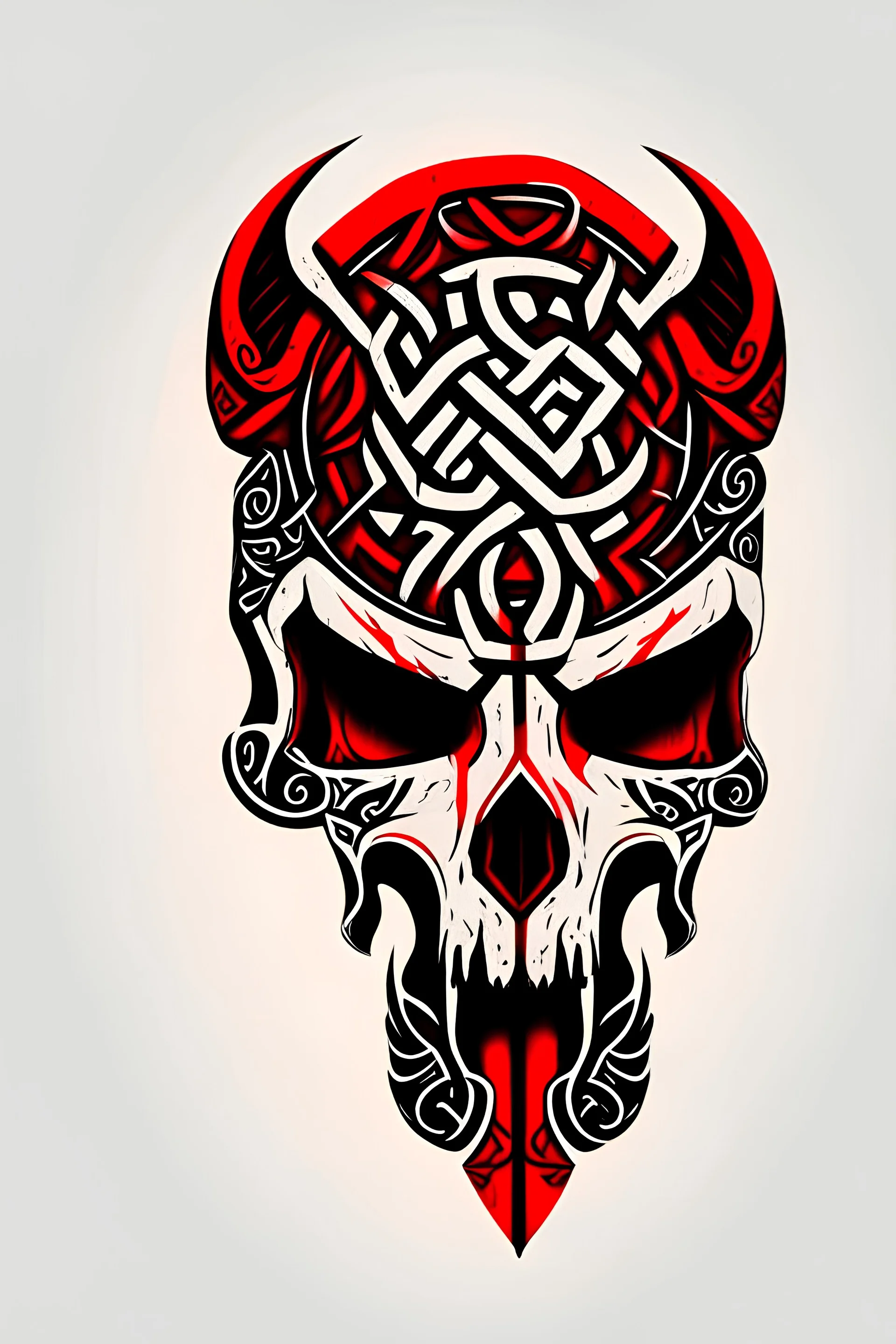 wolf skull with simple and minimalistic thick lined red celtic war paint on it