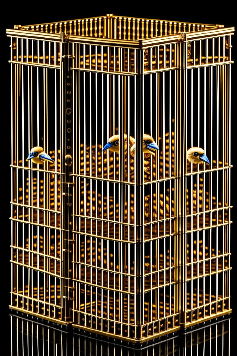 babylon reprsented by gold twitter bird logo captured in a caged box in a prioson box guarded by storm troopers