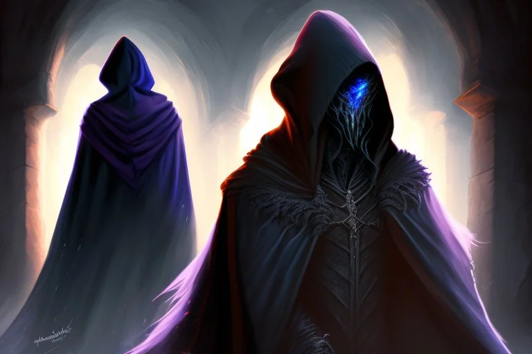 cloaked and dark hooded sorcerer