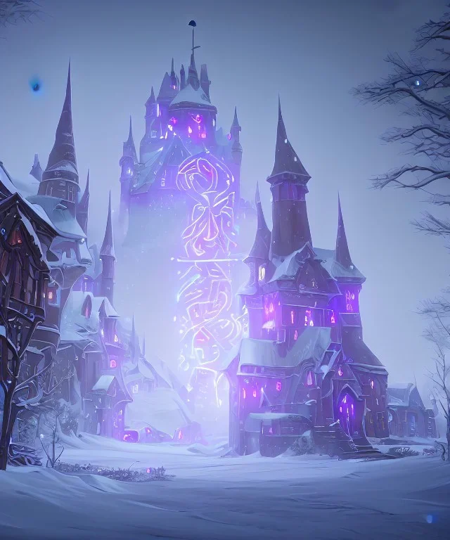 A magical snowy warlock castle in Christmas