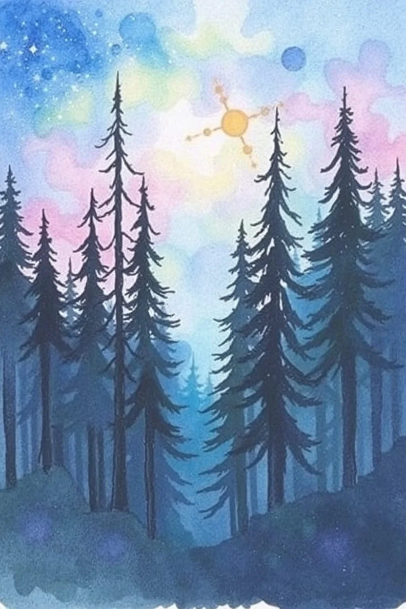 SKETCH WATERCOLOR PASTEL COLOURS - “The Forest of Starlight”