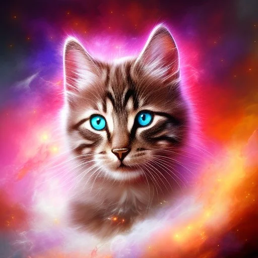 Stylized coloful vibrant heavy metal kitten concept tshirt design divine kitten of destruction angels of death core, centralized image, gradients, flat white background