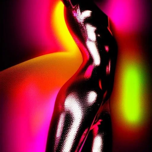 A 1990s or early 2000s magazine photoshoot. Neon blob, metallic spikes, ethereal. Extremely detailed, HD photography, high quality, stylized, dramatic, high contrast, high exposure.