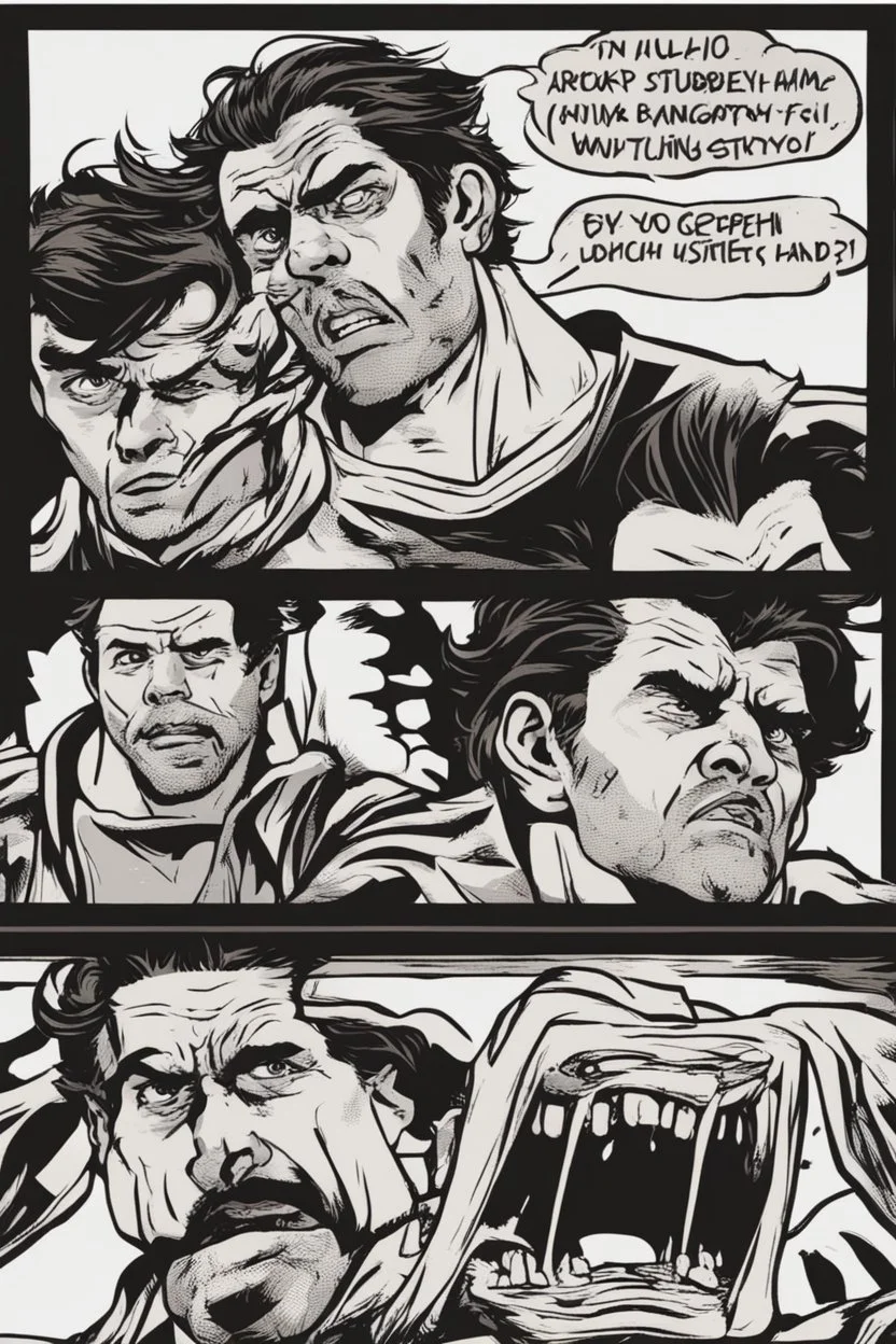 man with scruffy hair, stubble and a disgusted judging facial expression comic book style