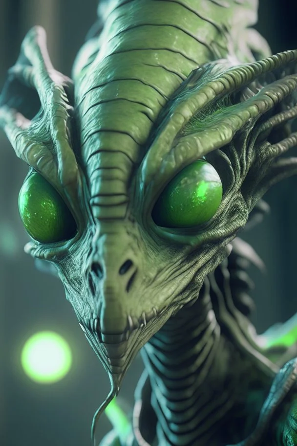 legendary creature Alien ,finely tuned detail, unreal engine 5, octane render, ultra-realistic face, green