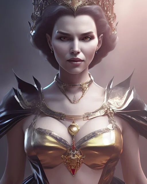 evil queen in leather gown, busty, cleavage, angry, emperious, 8k resolution concept art portrait by Greg Rutkowski,