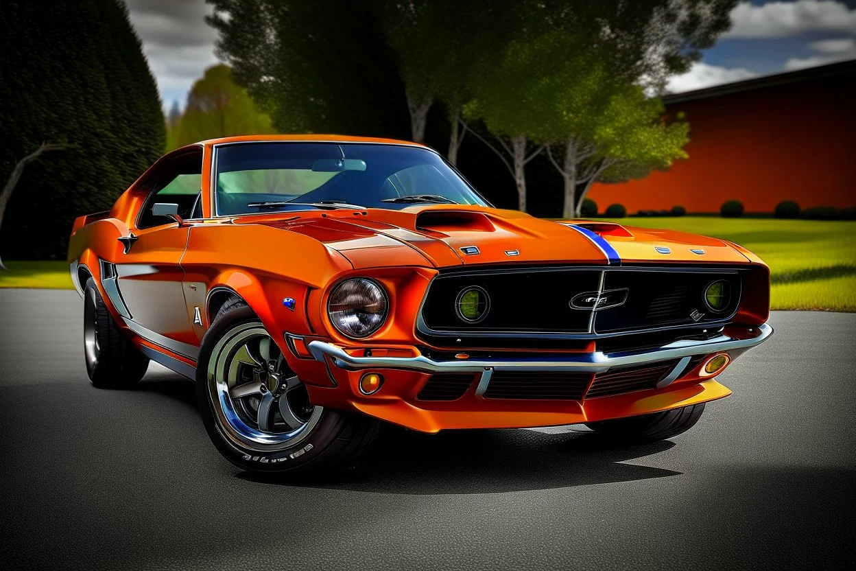 Fotorealistisch 1969 Ford Mustang Boss 429 brandneu orange