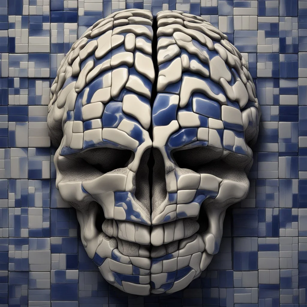 Insanely detailed Hd Photography of concept photography of a brain made from azulejo tiles, oozing ceramic, azulejo design visible, insanely good concept photography of an azulejo mind made from azulejo tiles inspired by Igor morski by Pranckevicius