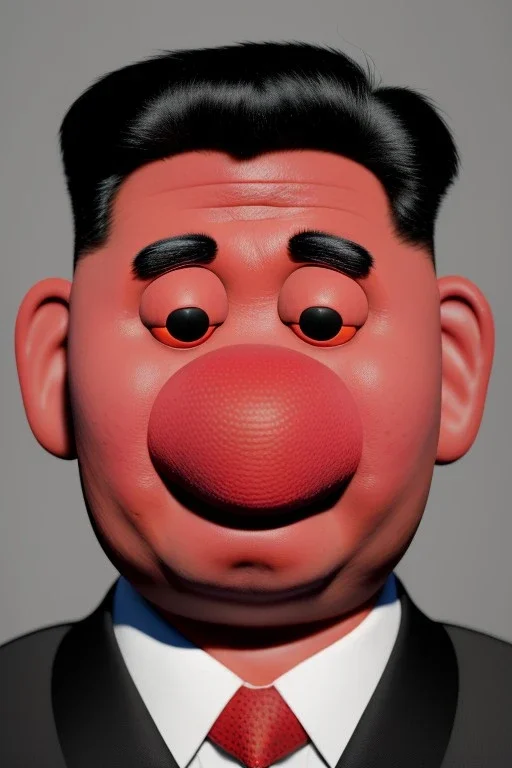 Waist up muppet Portrait, Kim Jong-un muppet doll, black suit, photo studio, red background, unreal engine 5, concept art, art station, god lights, ray tracing, RTX, lumen lighting, ultra detail, volumetric lighting, 3d.