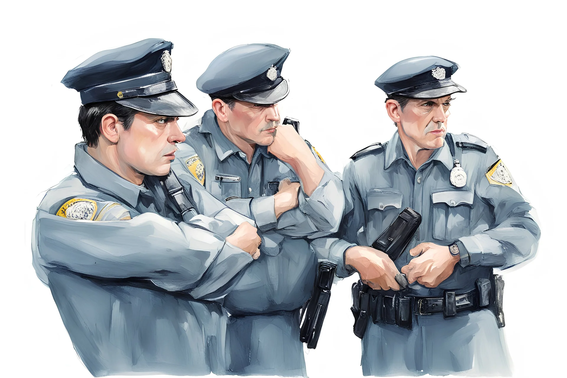 three policeman, staring at something off screen