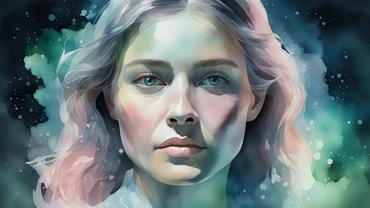 woman, night, watercolor, glow, transparency, lumen, professional photo, 3d, 64k, high resolution, high detail, computer graphics, hyperrealism, f/16, 1/300 s. highly detailed digital painting, double exposure, colors: white, silver, gray, delicate pink, delicate green, delicate blue, beige, delicate lace, pastel photorealistic painting, watercolor, tenderness, pastel,