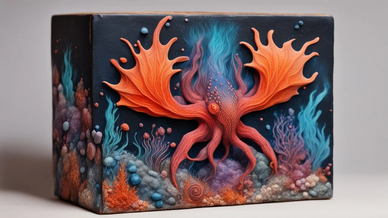 creatures, plants from subanautica from deep sea, drawn on the box, beautiful, magma from a Vulcan with a beautiful colours, minerals