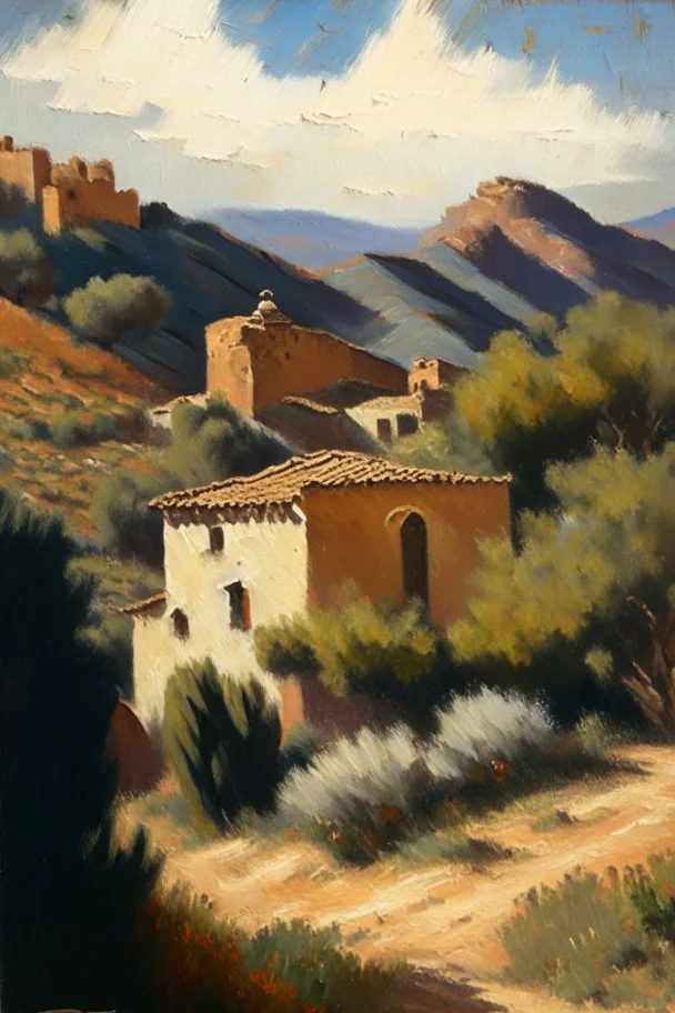 Spanish landscape oil painting, detailed