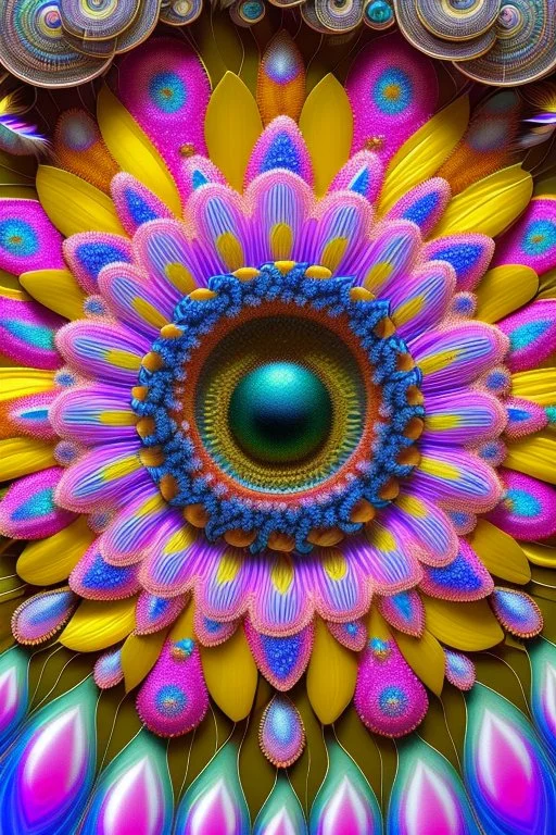 psychedelic mandala made out of flowers, feathers, ultra detailed, photorealistic, vivid colours, intricate details, in the style of Elspeth McLean, 8k