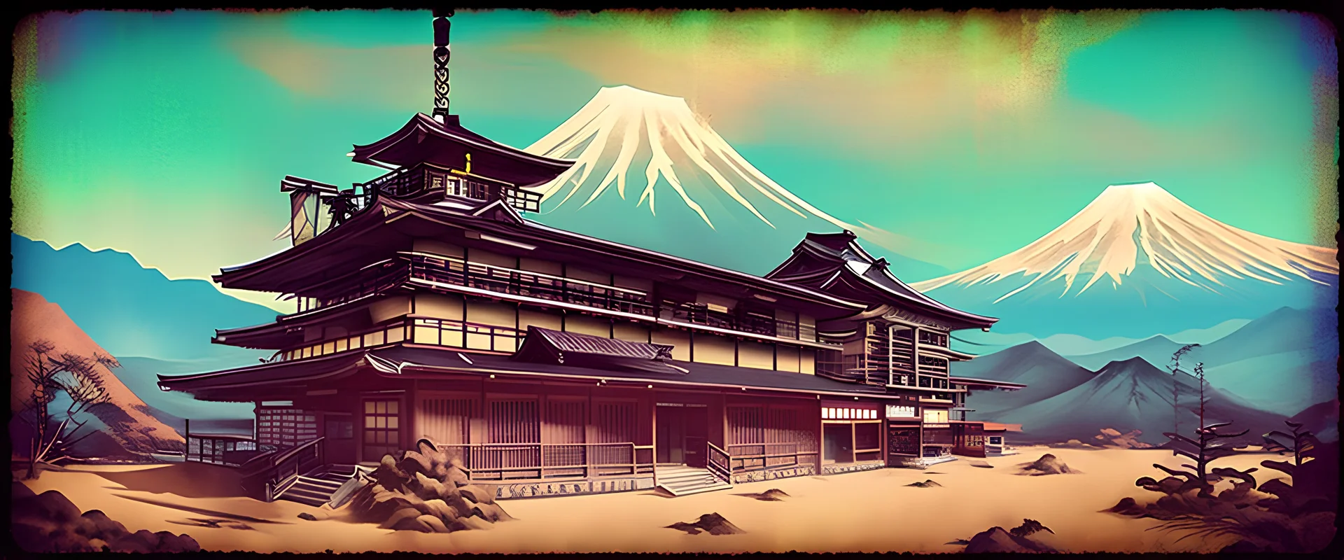 Japao, faroeste, Jaspion STEANPUNK, MONTE FUJI , anoitecer