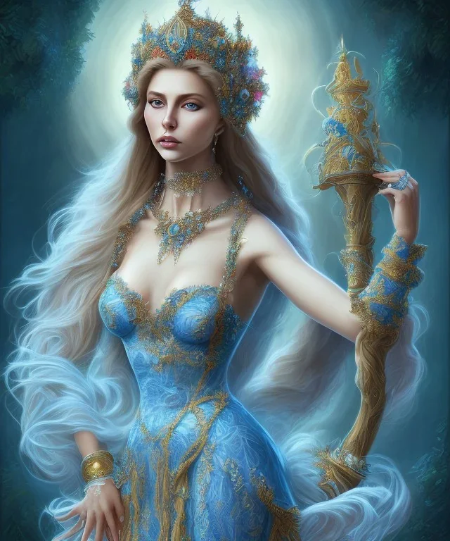 Maria Lionza, goddess of nature, blue dress