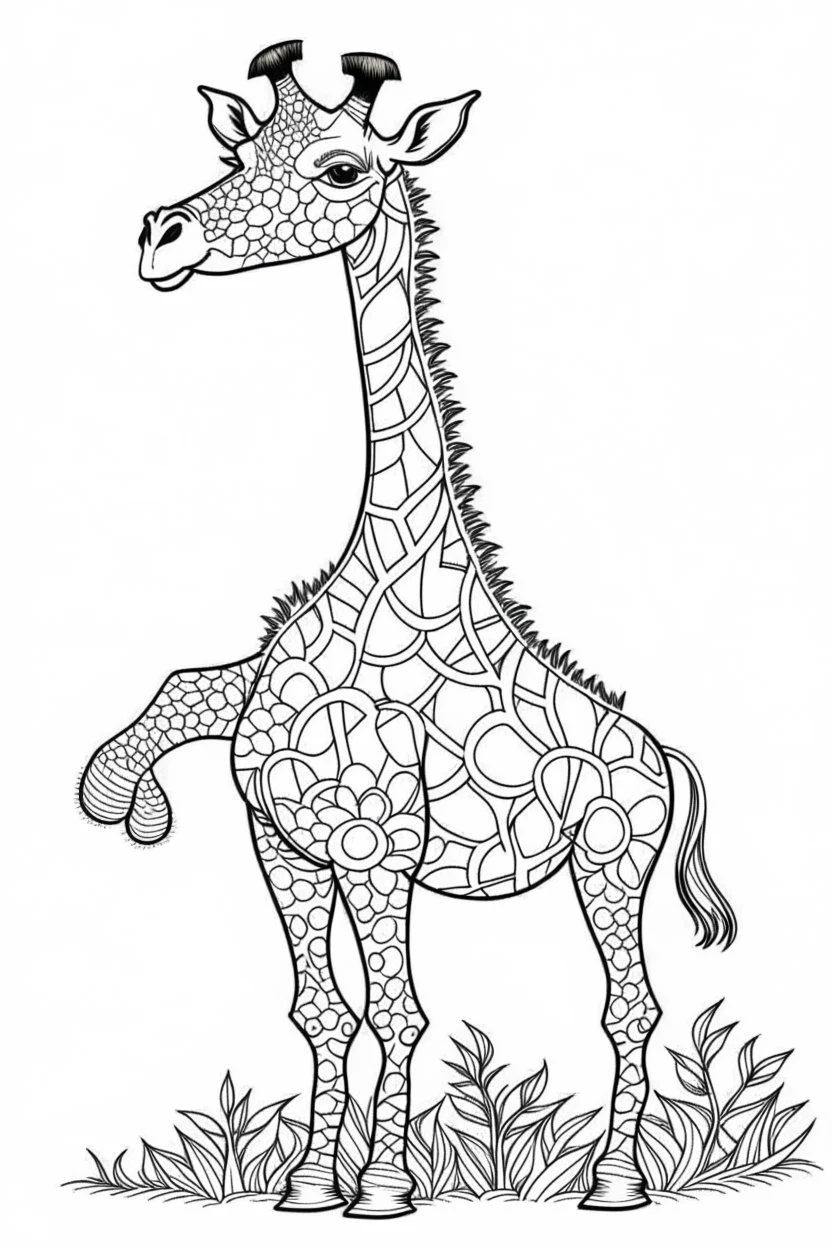 outline art for Giraffe coloring pages with sitch, white background, Sketch style, full body, only use outline, toddlers style, clean line art, white background, no shadows and clear and well outlined.