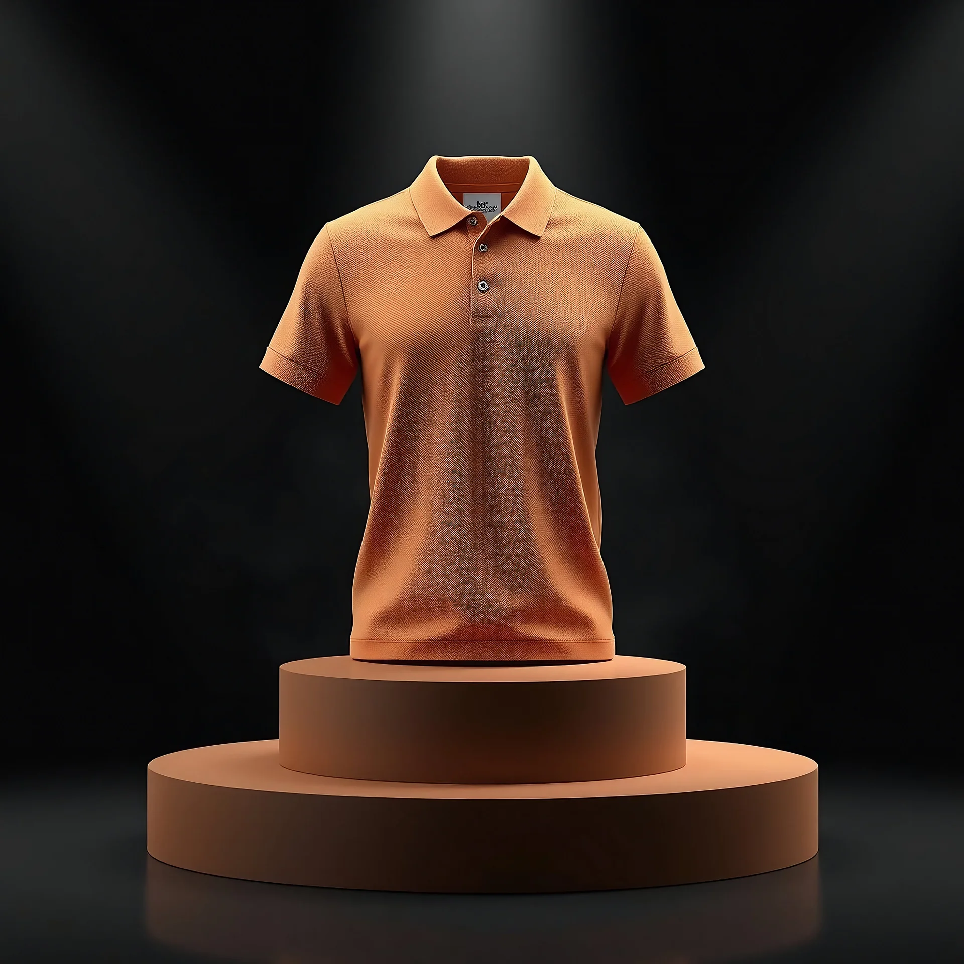 Mock up 3D brown polo shirt on a black background podium with light smoke, Ai generated Images