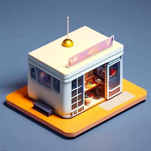 Tiny cute isometric kitchen in a cutaway box, cyberpunk, soft smooth lighting, soft colors, 100mm lens, 3d blender render