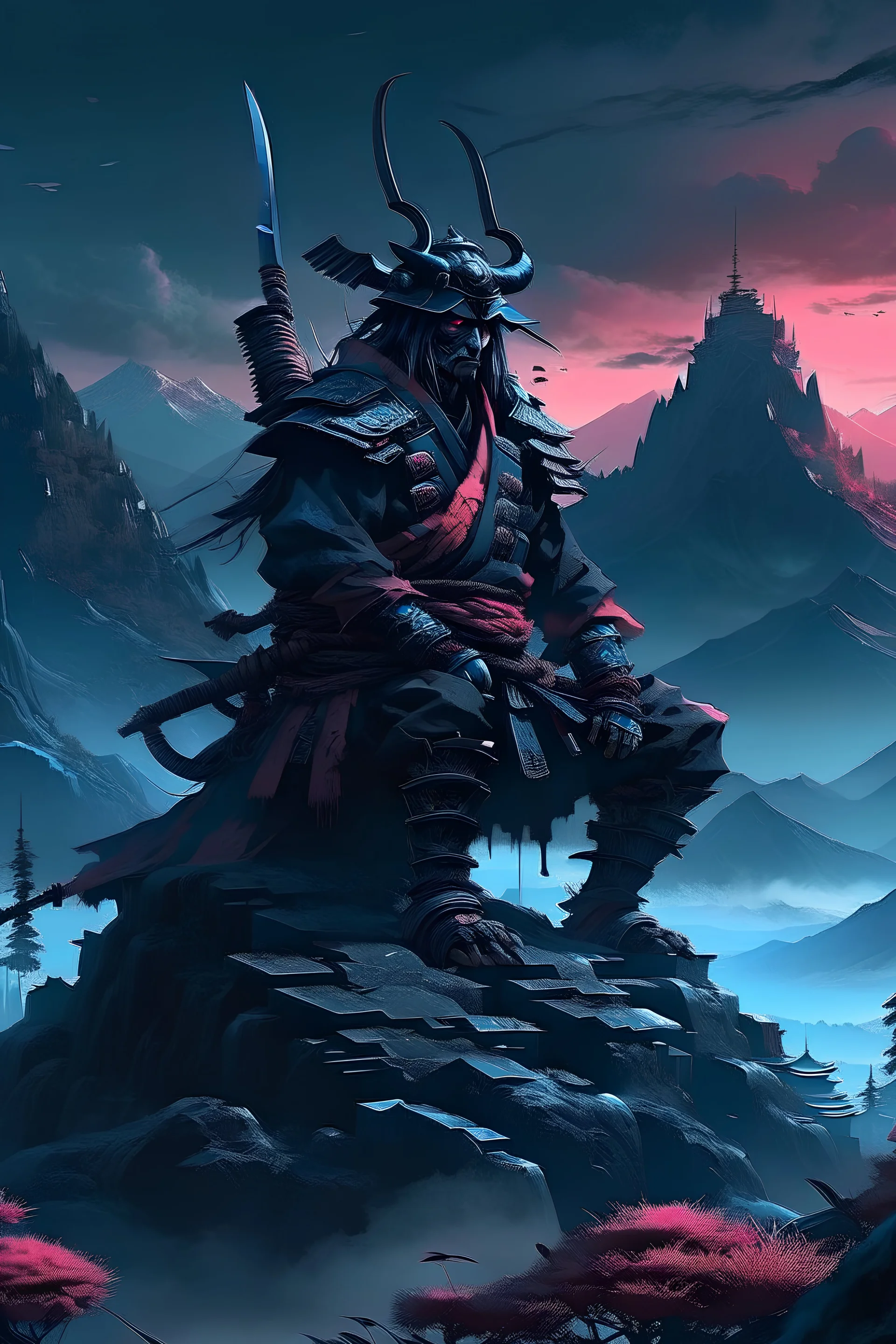 cyberpunk mountains samurai