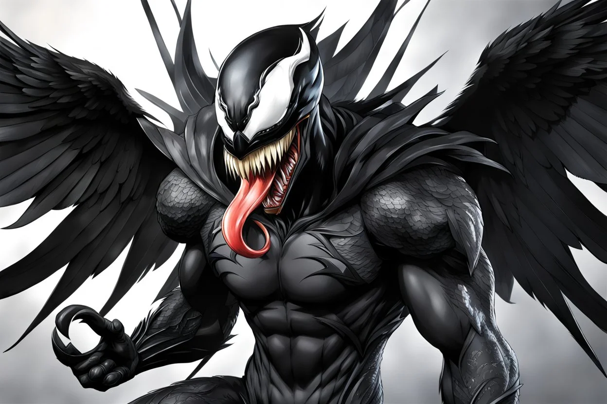 Venom crow in 8k anime realistic drawing style, black wings, close picture, apocalypse, intricate details, highly detailed, high details, detailed portrait, masterpiece,ultra detailed, ultra quality