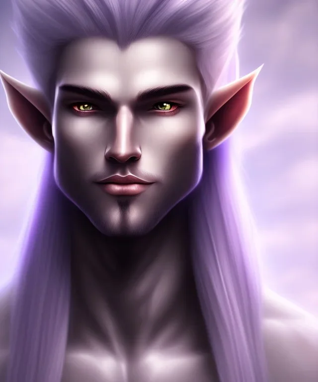 Elf, Male, Long White Hair, Darker Black Skin, Lavender Eyes